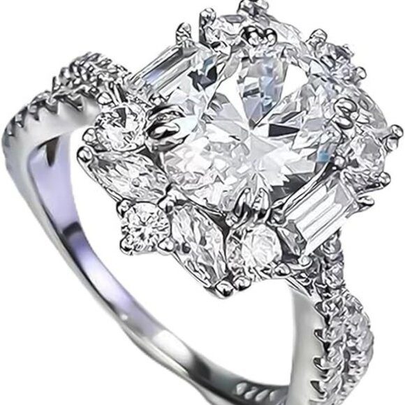 18K White Gold Plated 3 Carat Adjustable Engagement Ring Oval Cut Moissanite - Picture 2 of 5